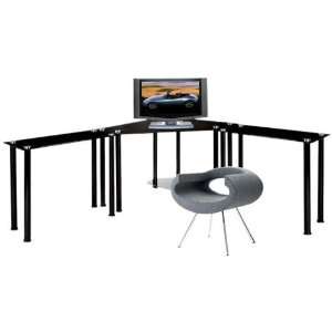  Corner Computer Desk with 2 Side Extension Tables (Clear or Black 