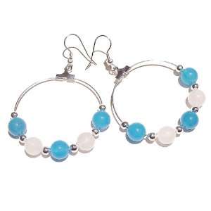  Blue & White Chalcedony Hoop Earrings Jewelry