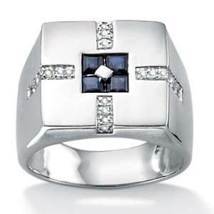   Mens Platinum Plated Midnight Blue Sapphire and Diamond Ring Jewelry