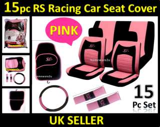 15pc UNIVERSAL RS Racing CAR SEAT COVERS Pink Black Set  
