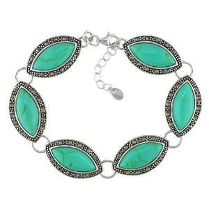   Silver Marquise Shape Turquoise With Extender Chain Bracelet Jewelry