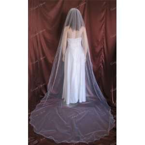   White Cathedral Length Pencil Edge Simple Wedding Bridal Veil Beauty