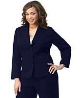 AGB Plus Size Jacket, Navy Stretch Suiting Three Button