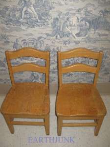 Vintage Childs School Solid Sturdy Golden Oak Chairs  