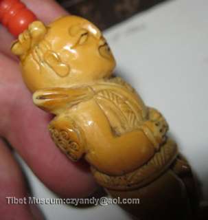   Antique Chinese Folk Carved Lucky Child Statue real Nice Coral@  