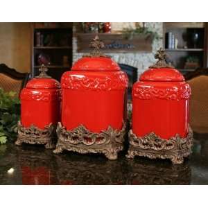  Red Large Ceramic Canister Set