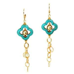   Designs Turquoise Clovers with Gold Chain Dangle Earrings Jewelry