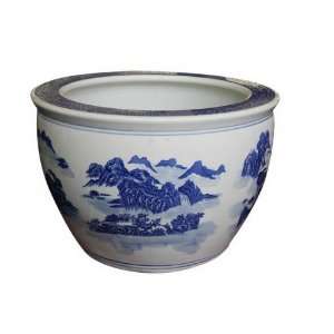    Beautiful Oriental Ceramic Fish Bowl / Planter