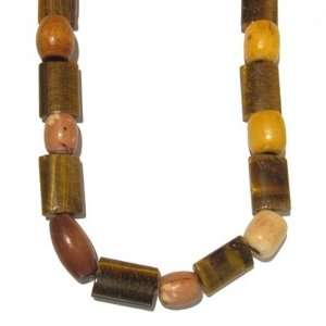   Tigers Eye Necklace 03 Wood Bead Brown Yellow Chunky Long 31 Jewelry