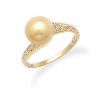 28 Diamonds 9mm Golden Cultured South Sea Pearl Ring S7  