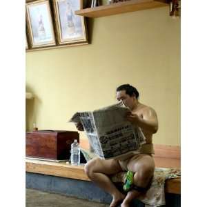 Sumo Wrestler Reading Newspaper, Tokyo City, Honshu Island 