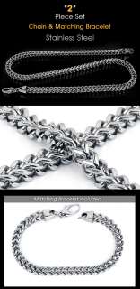 New Mens Stainless Steel Franco Chain & Bracelet Set  