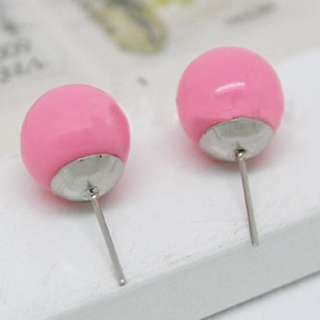   Earring Pink Sweet Candy Ball Shaped Stud Earrings Silver Plated Studs
