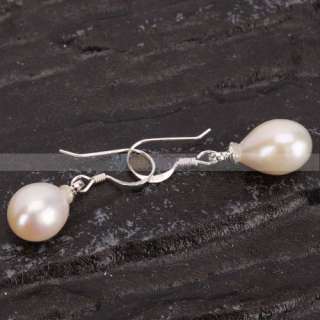   Sterling Silver Ear Hook White Single Pearl Eardrop Dangle Earrings