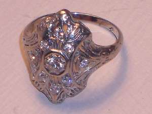   PLATINUM DIAMOND FILIGREE SAPPHIRE RING OLD EUROPEAN CUT F G VVS2 VS1