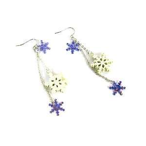   Holiday Costume Earrings, Twinkling Purple Color Snowflakes Jewelry