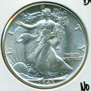 1943 P WALKING LIBERTY HALF DOLLAR   GEM BU   NO MARKS  