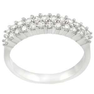  Sterling Silver Two Row Round CZ Anniversary Ring Jewelry