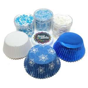 Snowflakes Cupcake Kit by Crispie Sweets   Sprinkles and Baking Cups 