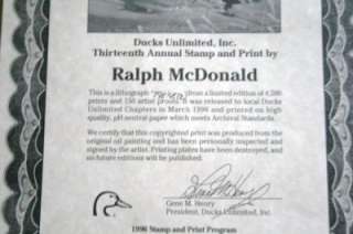 DUCKS UNLIMITED 1996 Ralph McDonald 13th Annual Stamp Print  