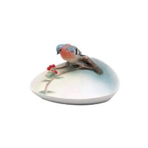   and Blue Porcelain Plate Bramblefinch and Red Berries