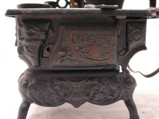   CAST IRON TOY COAL STOVE TOP ELECTRIC LAMP W/ ACCESSORIES  