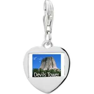   Plated Landmark Devils Tower Photo Heart Frame Charm Pugster Jewelry