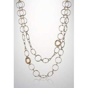   Plus Size Two Tone Double Circle Necklace, Silver Gold ONE Jewelry