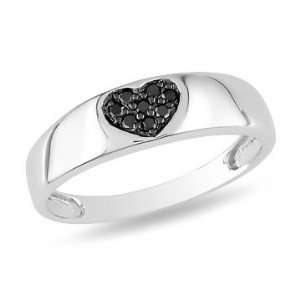  10K White Gold Black Diamond Heart Ring Jewelry
