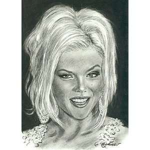  Anna Nicole Smith Portrait Charcoal Drawing Matted 16 X 