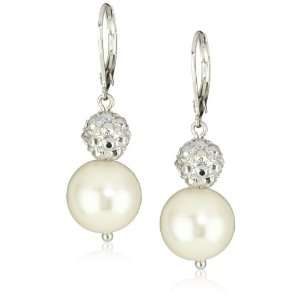 Anne Klein Silver  Tone Pearl and Crystal Drop Earrings 