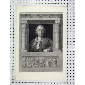    Antique Engraving Portrait David Hume Rogers Statue
