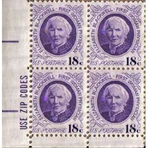 1974 DR ELIZABETH BLACKWELL #1399 Zip Block of 4 x 18 cents US Postage 