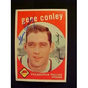 Gene Conley Philadelphia Phillies #492 1959 Topps Autographed Baseball 