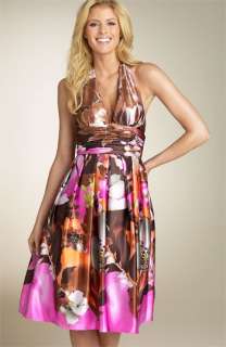 Adrianna Papell Floral Silk Halter Dress  