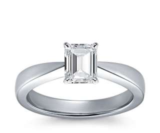   Emerald Cut Diamond Engagement Rings Tapered Solitaire Setting 18k