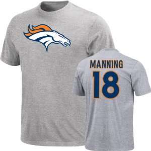 Peyton Manning Grey Denver Broncos Name & Number T Shirt