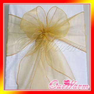 Gold Chair Cover Organza Sash Bow Wedding Party Decor  