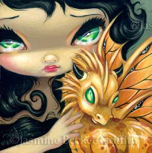   95 Jasmine Becket Griffith Art Fantasy Gold Dragon SIGNED 6x6 PRINT