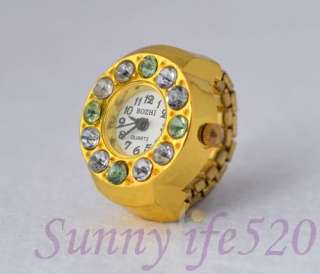   Emerald Cross Rhinestone Crystal Men Lady Finger Ring Watch  