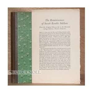    REMINISCENCES OF SARAH KEMBLE SIDDONS 1773 1785.THE Books