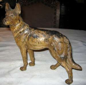 ANTIQUE HUBLEY GERMAN SHEPHERD CAST IRON POLICE RESCUE FIRE DOG HOME 
