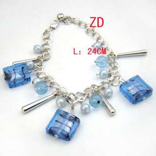 A0282 Blue Murano glass Crystal candy Bead link Bangle  