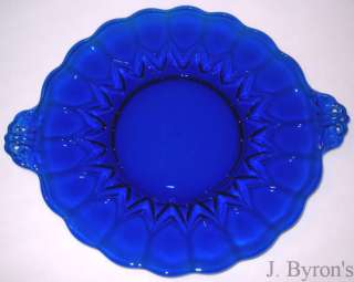 Cobalt Blue Glass Nicole Pattern Handled Cake Plate  