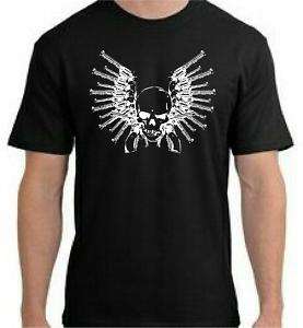 Skull & Gun Wings T Shirt   You Pick Color  