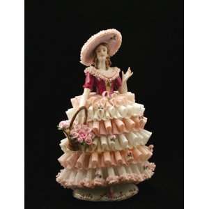  German Dresden Lace Porcelain Fired Lace Figurine Southern 