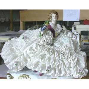   German Dresden Porcelain Fired Lace Large Figurine