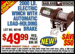 ELECTRIC WINCH 2000lb W/REMOTE CONTROL & AUTOMATIC BRAKE COUPON SAVE $ 