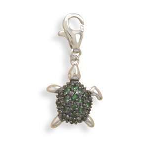   Turtle Charm Rhodium Over Sterling Silver with Cubic Zirconia Jewelry