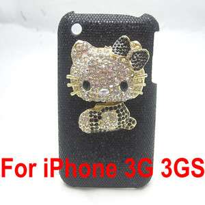Bling hello kitty black back case cover for iphone 3G 3GS  